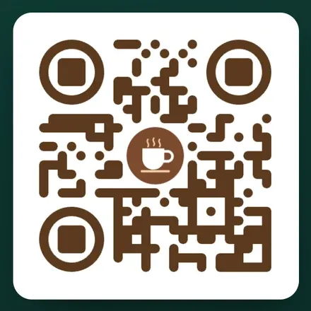 QR Code ชุดสีร้านกาแฟ จุดมน มีโลโก้แก้วกาแฟตรงกลาง